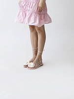 WRAP AROUND FLAT FLOWER SANDALS SATIN CREAM