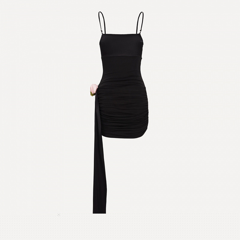 Black Twisted Jersey Slip Dress with Roses Scarf