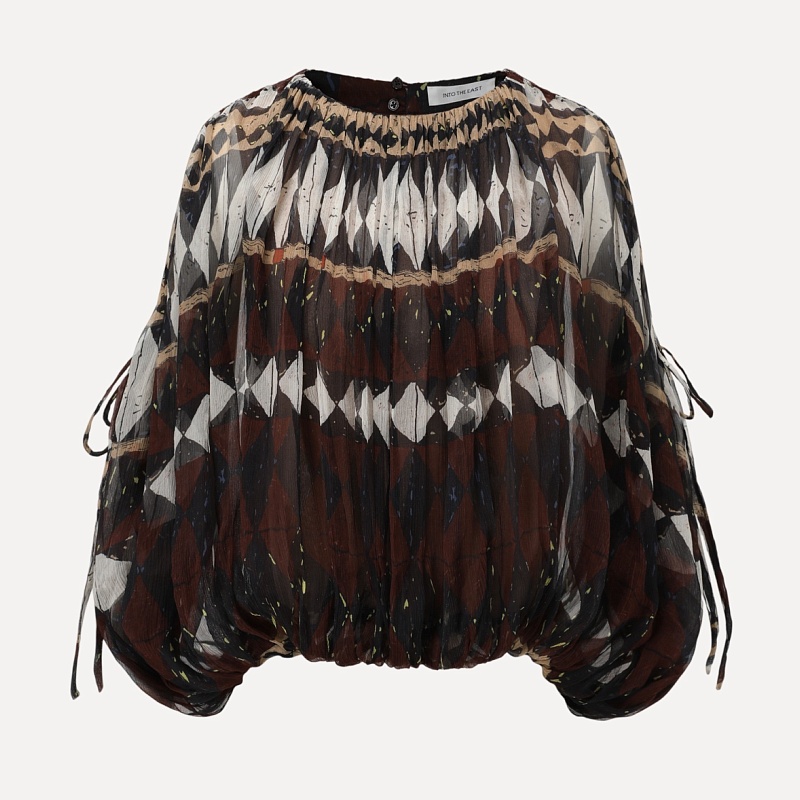 100% Silk Geometric Drawstring Top