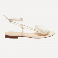 WRAP AROUND FLAT FLOWER SANDALS SATIN CREAM