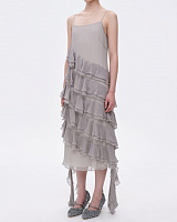 Grey Flouncing Dress in Silk Georgette