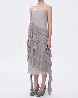 Grey Flouncing Dress in Silk Georgette