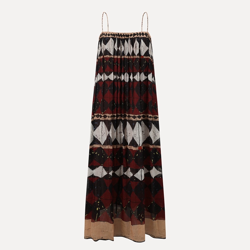 Silk and Linen Geometric Halter Dress