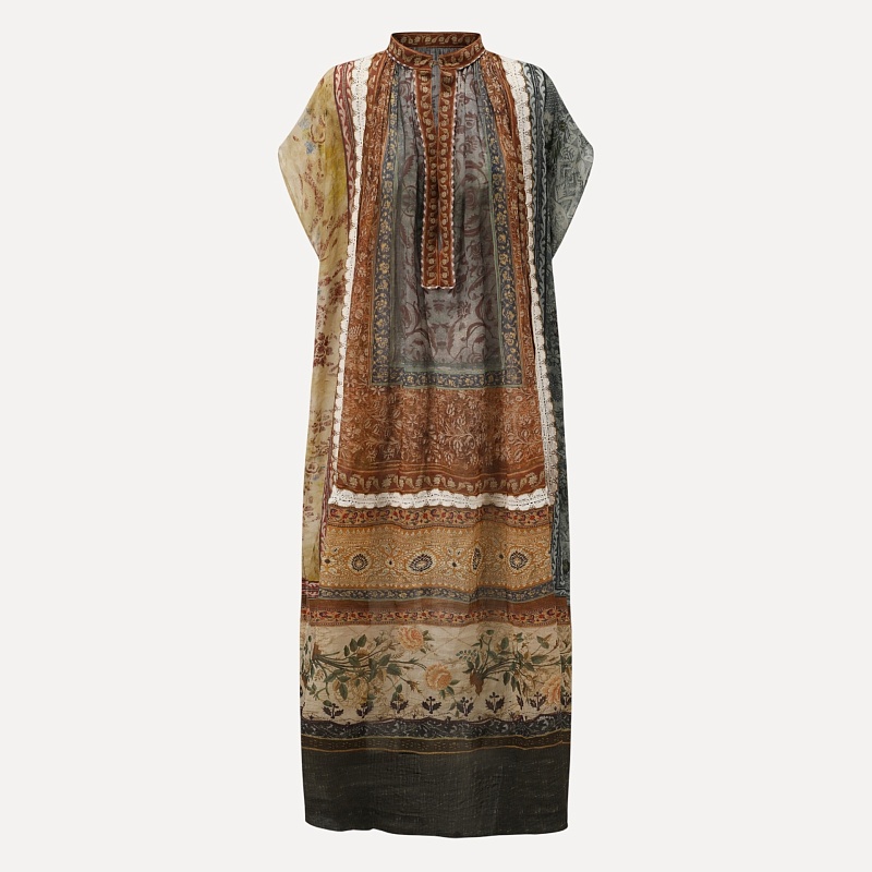 Ramie Printed Patchwork Lace Dress