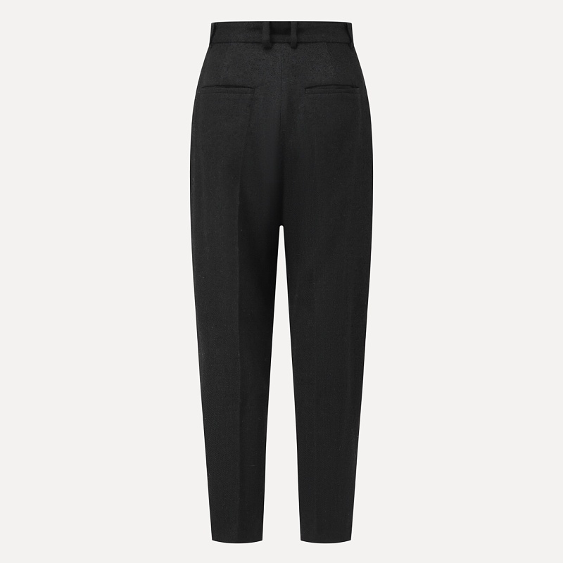 Black textured wool 3D skinny pants