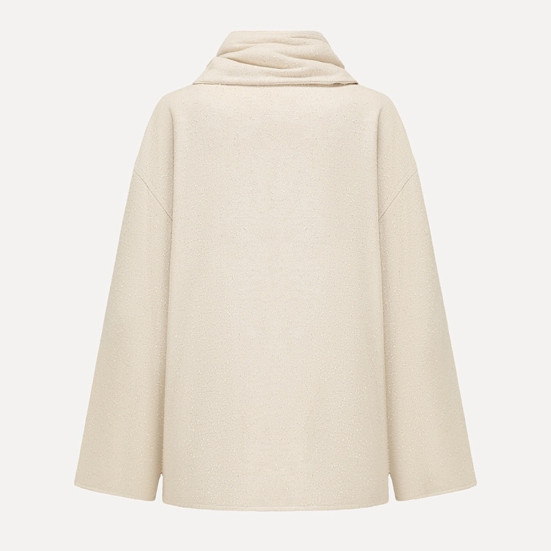 Ivory textured wool scarf cotton jacket