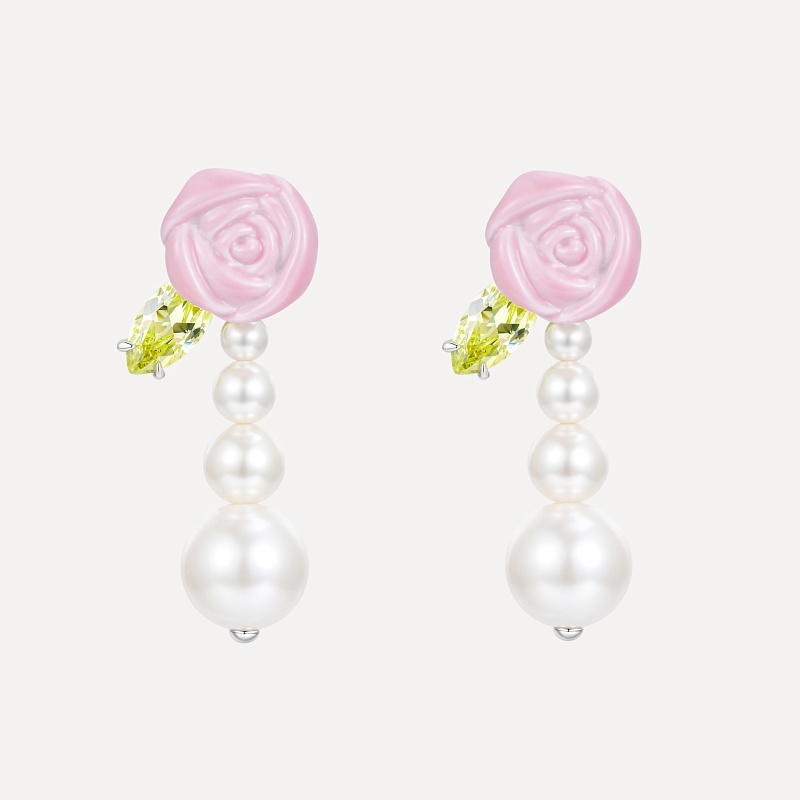 Ceramics Rose Pearl Tassel Earring