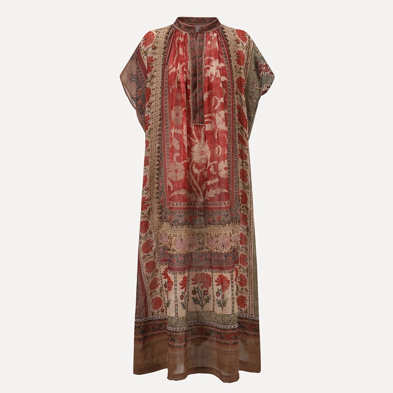 Ramie Patchwork Woven Printed Dress