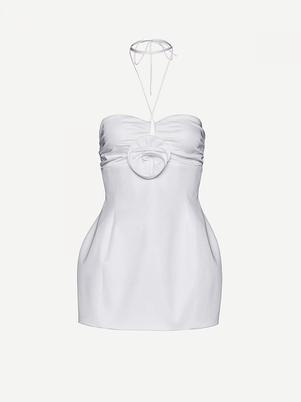 Balloon halter dress in white