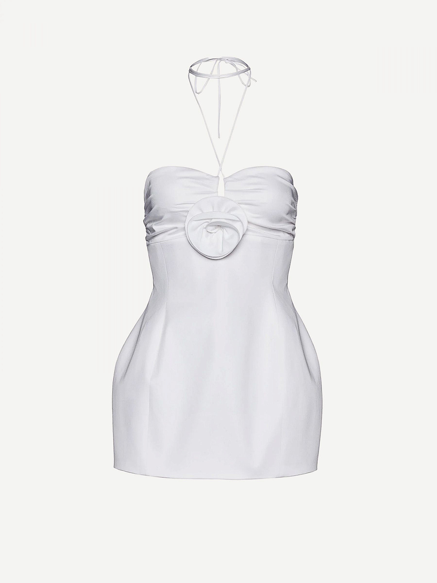 Balloon halter dress in white