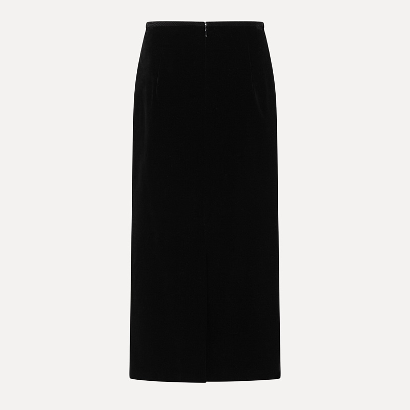 Black velvet straight skirt