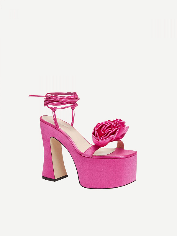 PLATFORM FLOWER SANDALS SATIN PINK