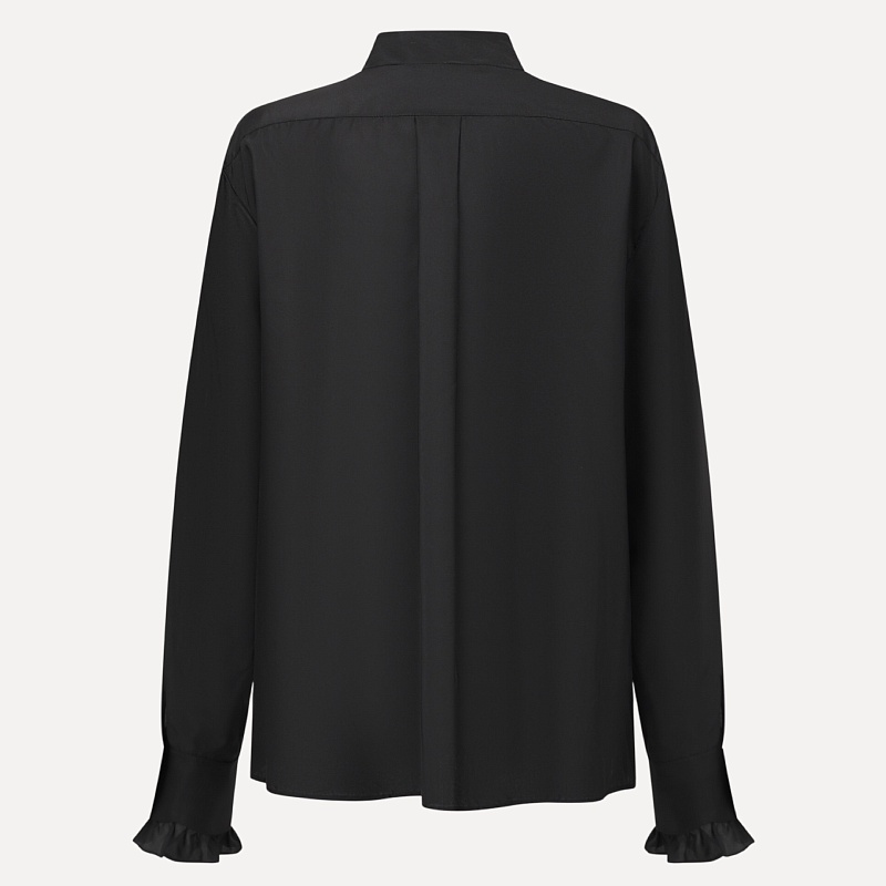 Black lace tie silk shirt